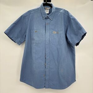 Carhartt Vintage Mens Rugged Wear Button Down Work Shirt Distressed Blue USA XL